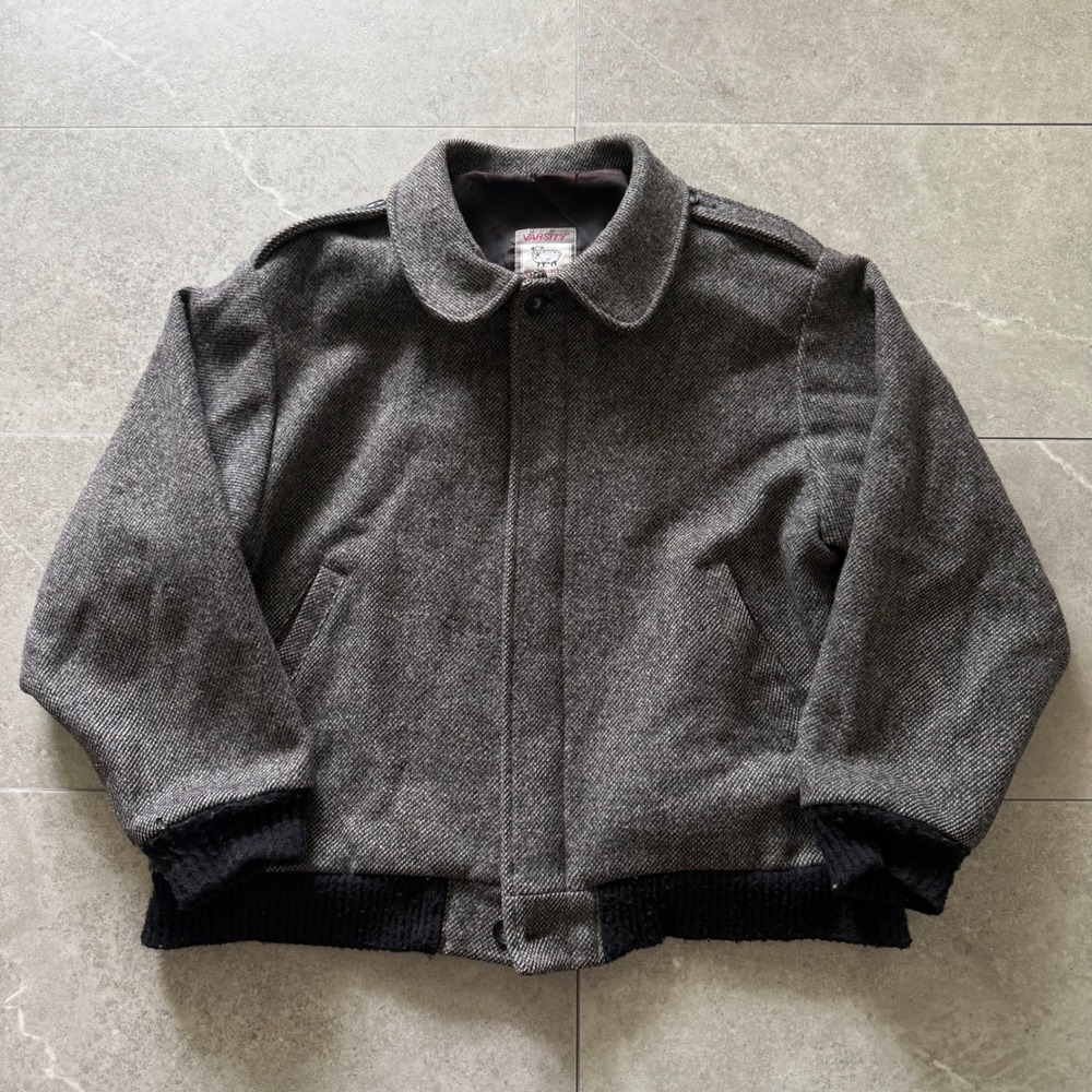 Catalina Varsity Wool Jacket 44 Grey Vintage Salt and Pepper Bomber USA Made